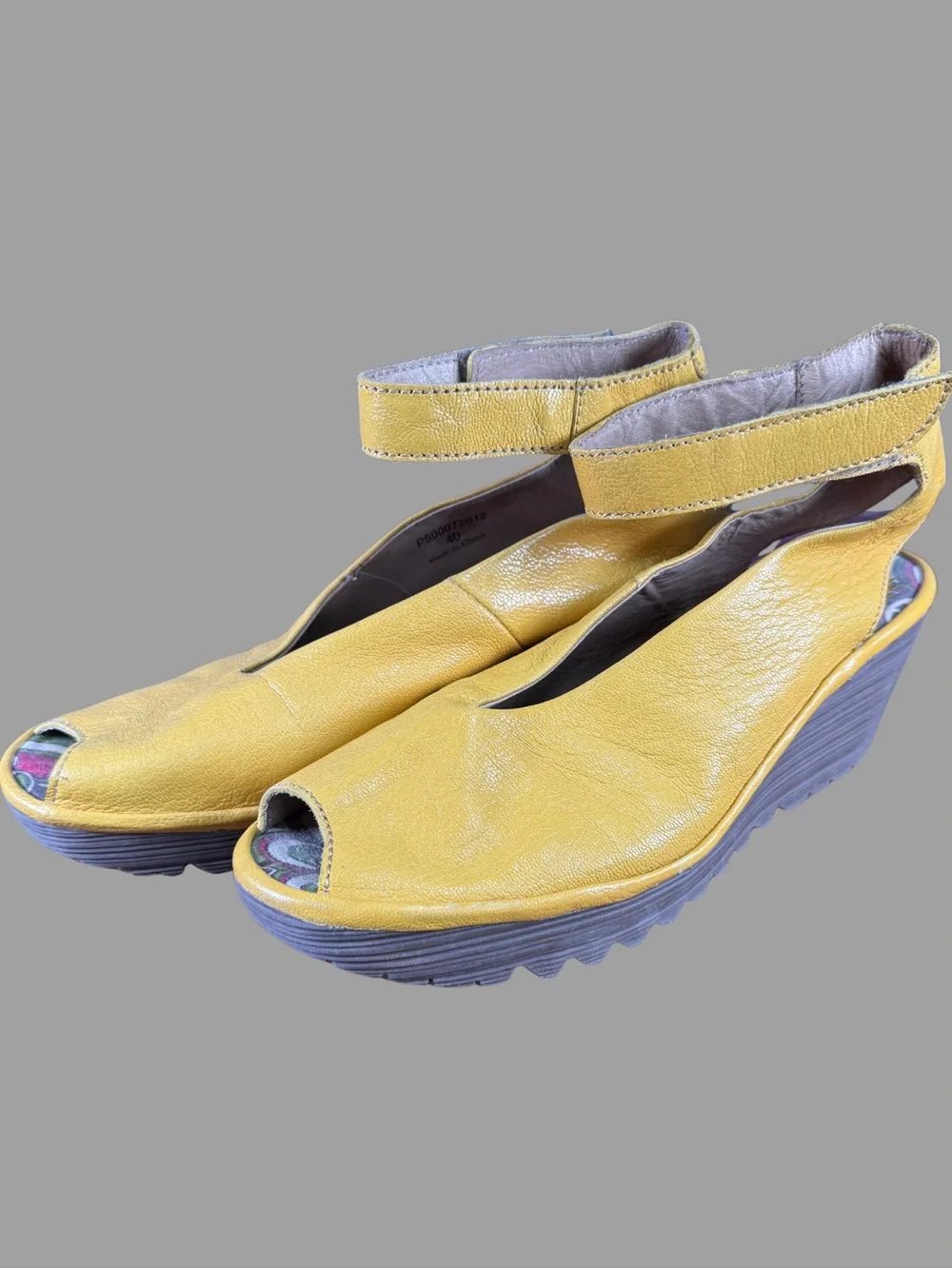 Fly London Women’s Yellow Leather Peep-Toe Wedge Sandals
